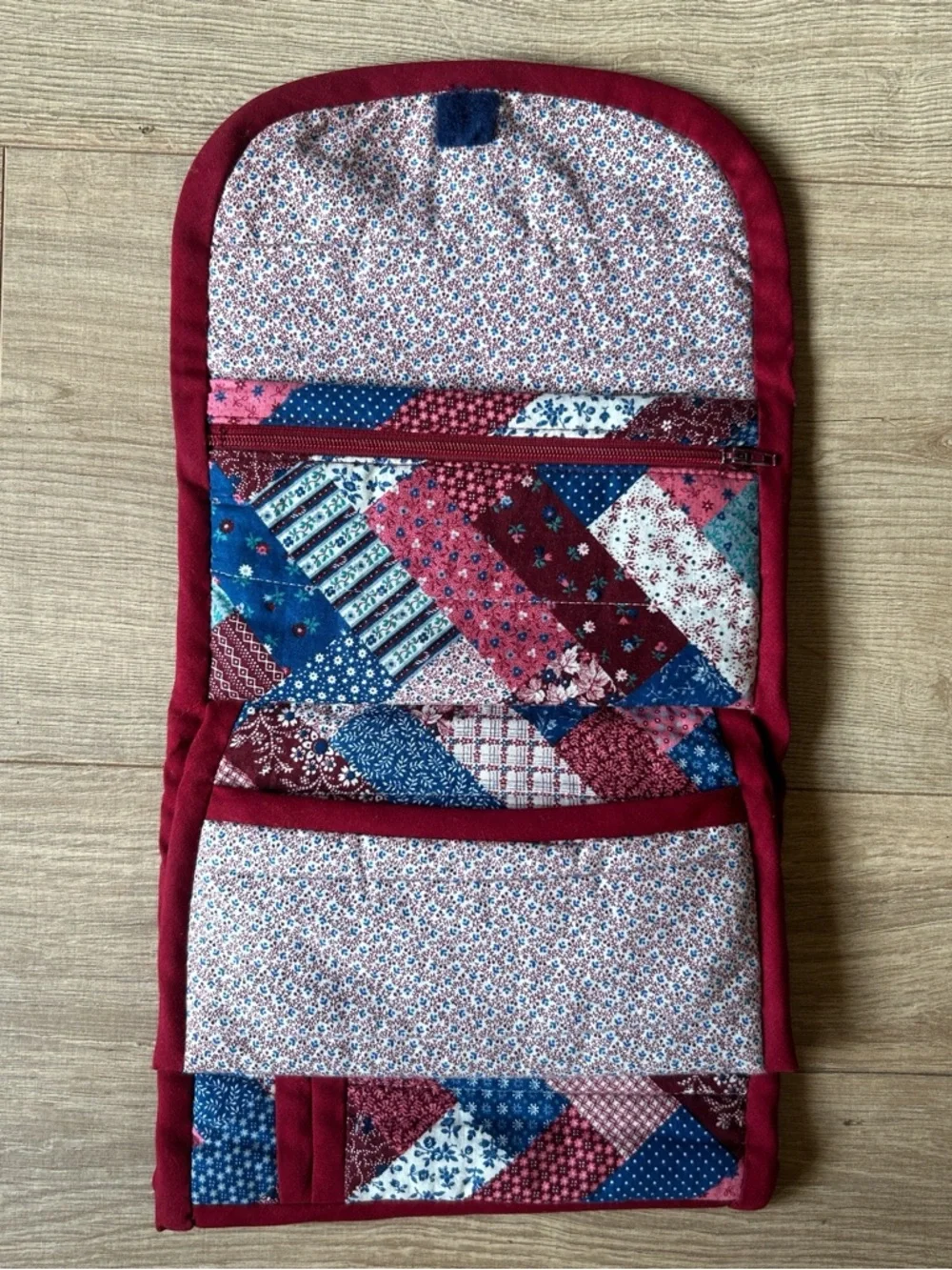 Patchwork Quilted Clutch in Blue and‎ Burgundy